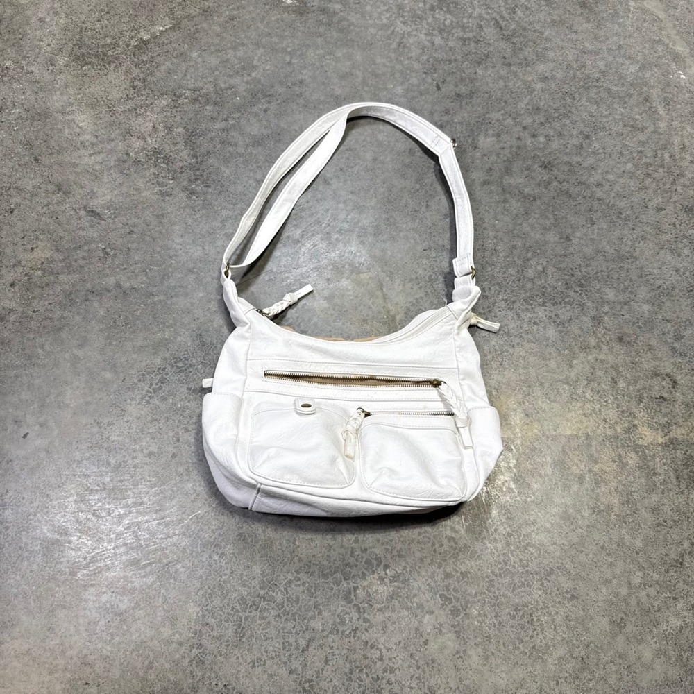 Bueno Handbag Women OS White Faux Leather Crossbody Shoulder Bag Multi-Pocket